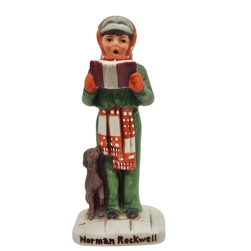 Norman Rockwell The Caroler NR-203 Christmas‎ Boy Dog Figurine 1979 SEP